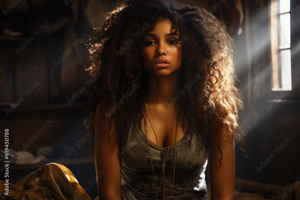 Portrait of a Young Black Woman Staring at Camera, Enticing Viewer, Longing, Introspection of the Mind Portrait of a Young Black Woman Staring at Camera, Enticing Viewer, Longing, Introspection of the Mind