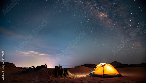 Night camping in the desert in the middle of nowhere