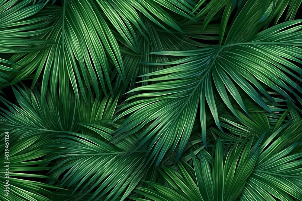 background texture green palm leaves tropical jungle. Generative AI