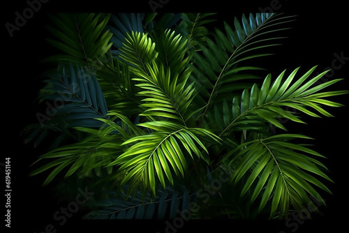 background texture green palm leaves tropical jungle. Generative AI