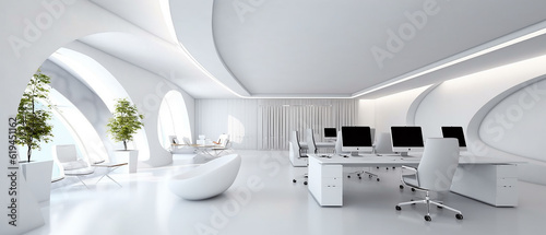 modern bright office interior in white tones 3d mock-up, generative AI © kichigin19