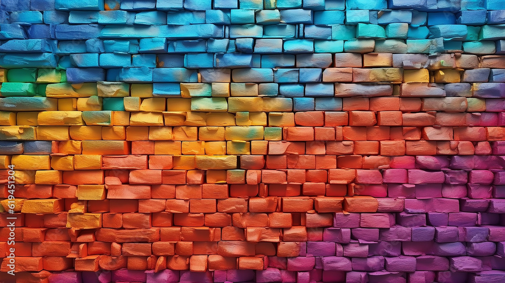 brick wall painted in rainbow colors gradient. generative ai brick wall painted in rainbow colors gradient. generative ai