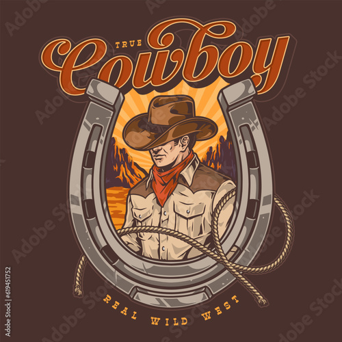 True cowboy vintage sticker colorful