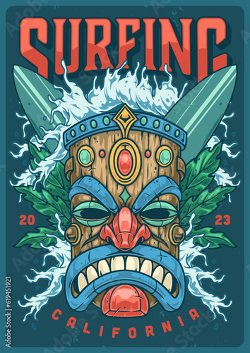 Surfing in California poster colorful