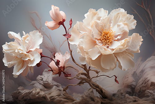 A softly graceful flower against a muted backdrop. AI generative