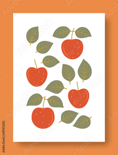 Vector illustration abstract still life of apple leaves and apple fruit in pastel colors. Isolated collection of contemporary art.