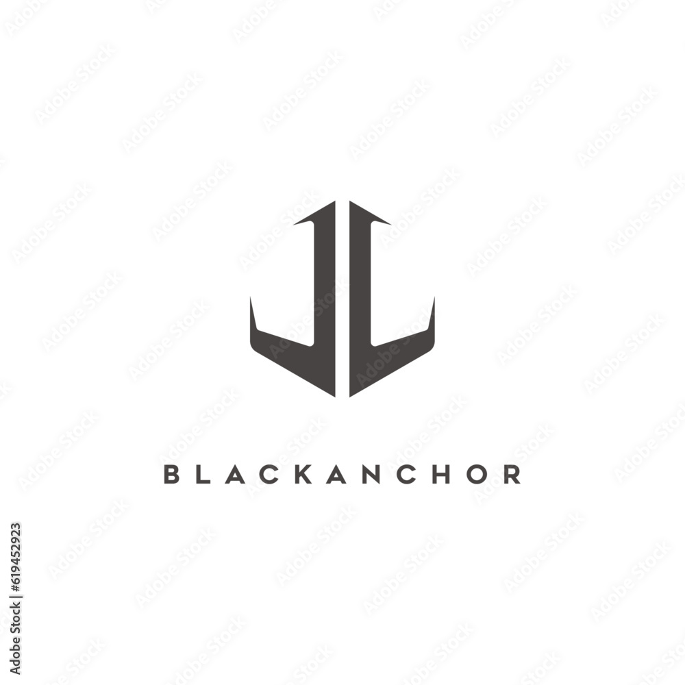 Black Anchor Logo. Creative ocean Cruise ship geometric icon logo design vector illustration nautical sailing boat