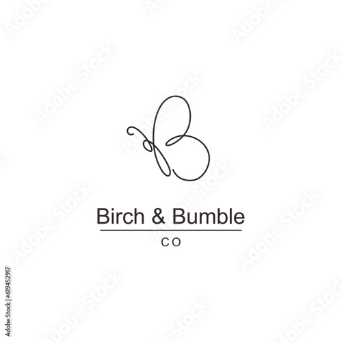 Fashion and Cosmetic Butterfly vector monoline logo design template. Birch & Bumble