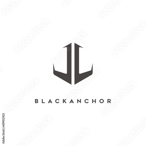 Black Anchor Logo. Creative ocean Cruise ship geometric icon logo design vector illustration nautical sailing boat