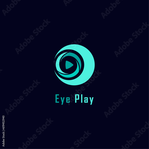 Abstract eye isolated icon on white background. Modern film and cinema flat vector logo concept. Play button for digital technology and media