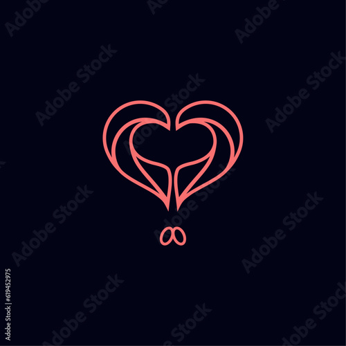 Heart symbol minimal logotype. Abstract red line medical health logo icon design.