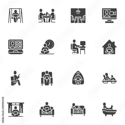 Co-working space vector icons set