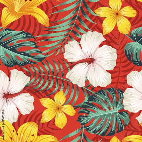 Floral seamless pattern with leaves. tropical background