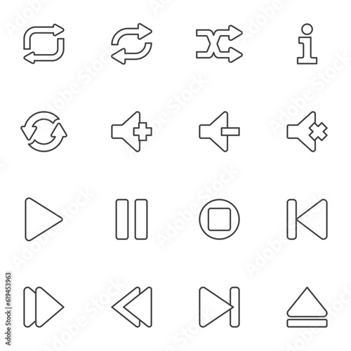 Multimedia player button line icons set