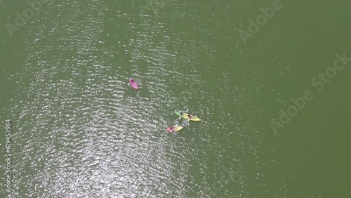 Aerial Seascape view of water sports leisure activity in Ria Formosa wetlands natural park, famous destination, Algarve. Portugal.
