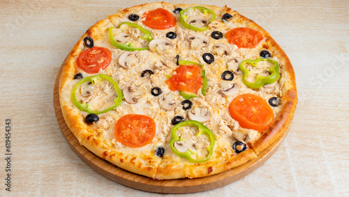 Vegetables and mushrooms pizza isolated