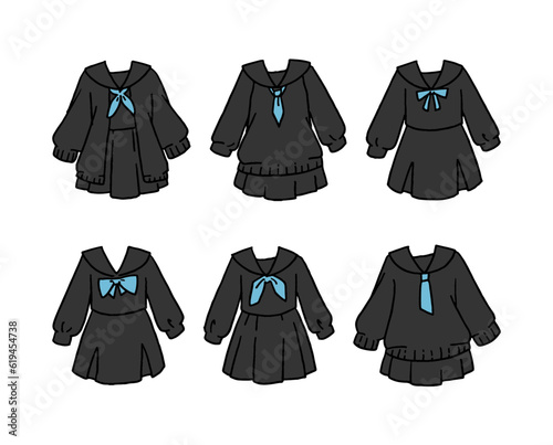 黒いセーラー服のイラストセット