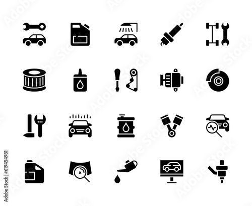 Auto service vector silhouette icons set. Isolated icon collection Service station on white background. Car service symbol vector set.