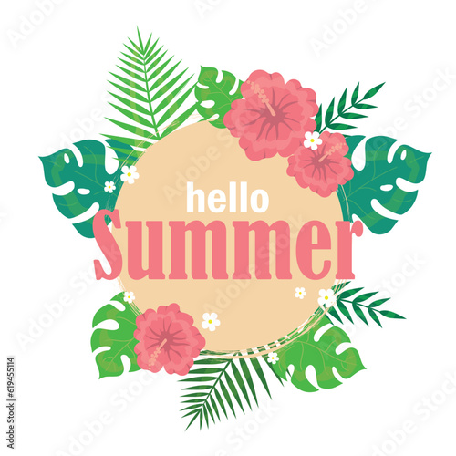 hello summer vector illustratiom card with flowers and leaves photo