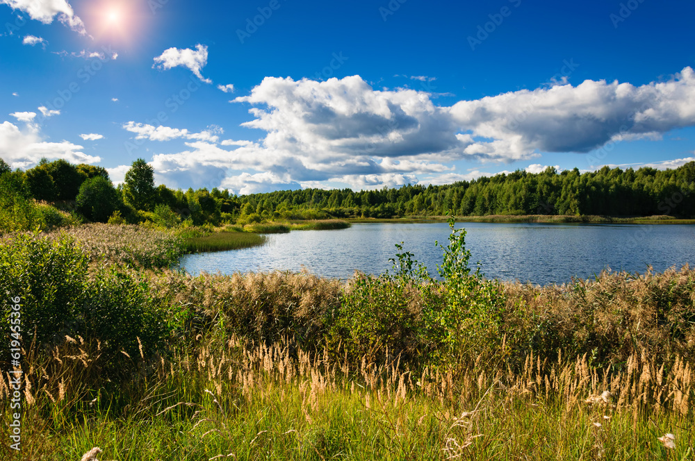 Beautiful landscape with forest lake in summer. Beautiful landscape with forest lake in summer.