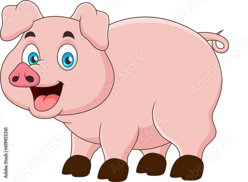 Cute pig cartoon smiling. Cute animal cartoon illustration