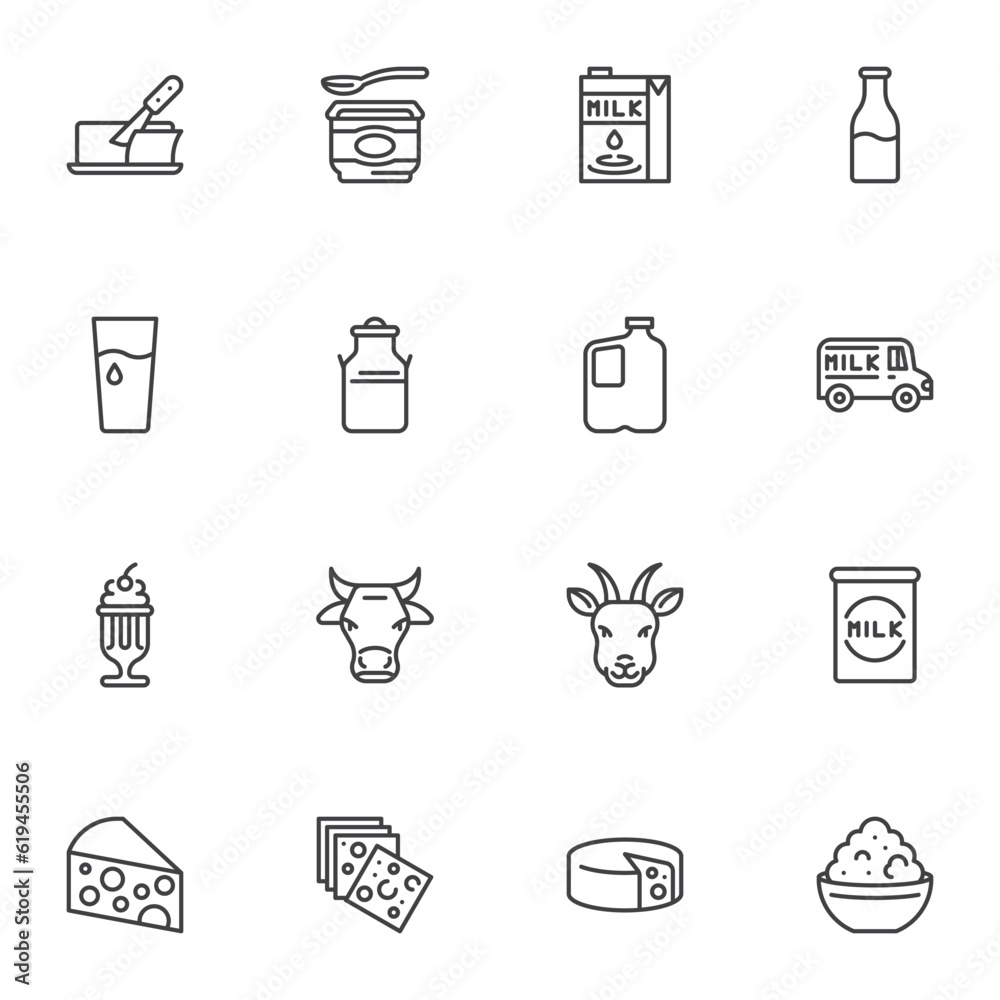 Milk product line icons set Milk product line icons set