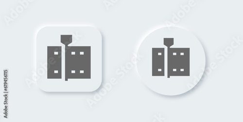 Video editing solid icon in neomorphic design style. Clip signs vector illustration.
