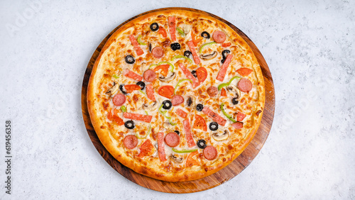 Pizza top view isolated