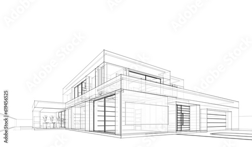 Modern house sketch 3d rendering © Yurii Andreichyn