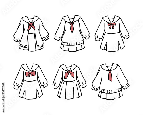 白いセーラー服のイラストセット