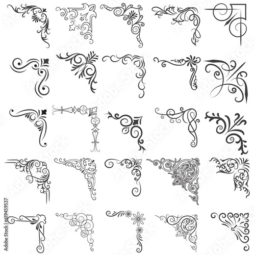 Vector illustration of decorative corner frame set. Set Hand Draw of Corners Different Shapes Flower Decoration Vector Design Doodle Sketch Style For Wedding And Banner