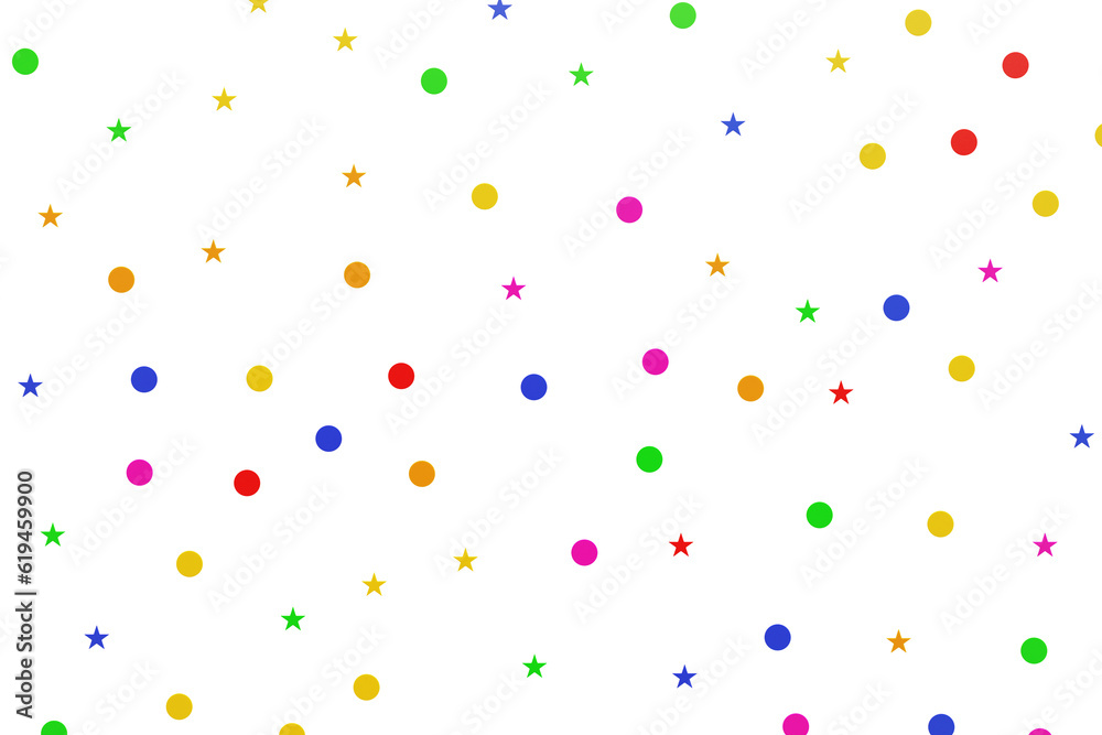 Colorful confetti from stars and circles on a white isolated background. 3d rendering Colorful confetti from stars and circles on a white isolated background. 3d rendering