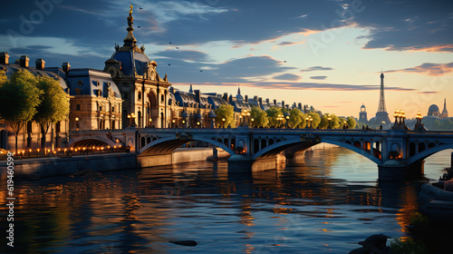 A romantic view of a bridge in Paris  ai generative