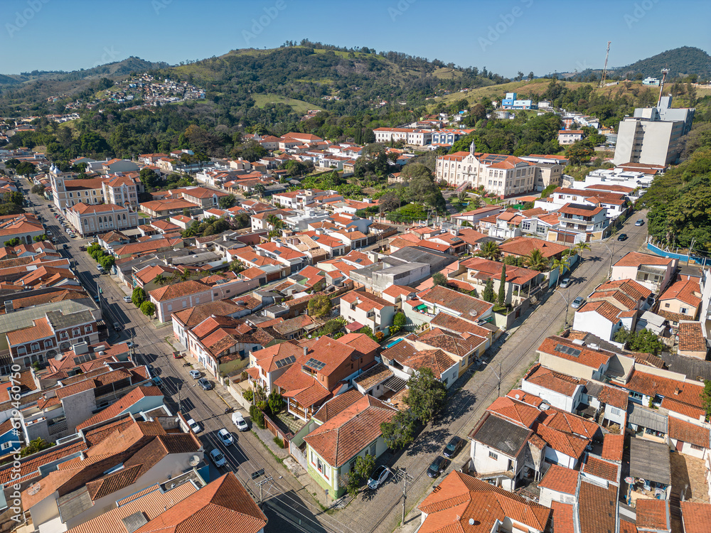 Aerial view of the city Amparo located in the interior of São Paulo. City crossed by the river Camanducaia and known as the Historical Capital of the Water Circuit.