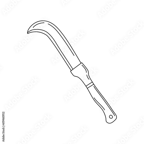 Purning Saw in hand drawn doodle style isolated on white background.Vector outline stock illustration. Sign tool gardening element. Tree pruning Coloring book