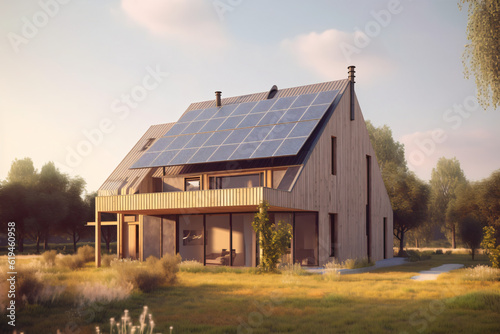 solar panels, old farm house