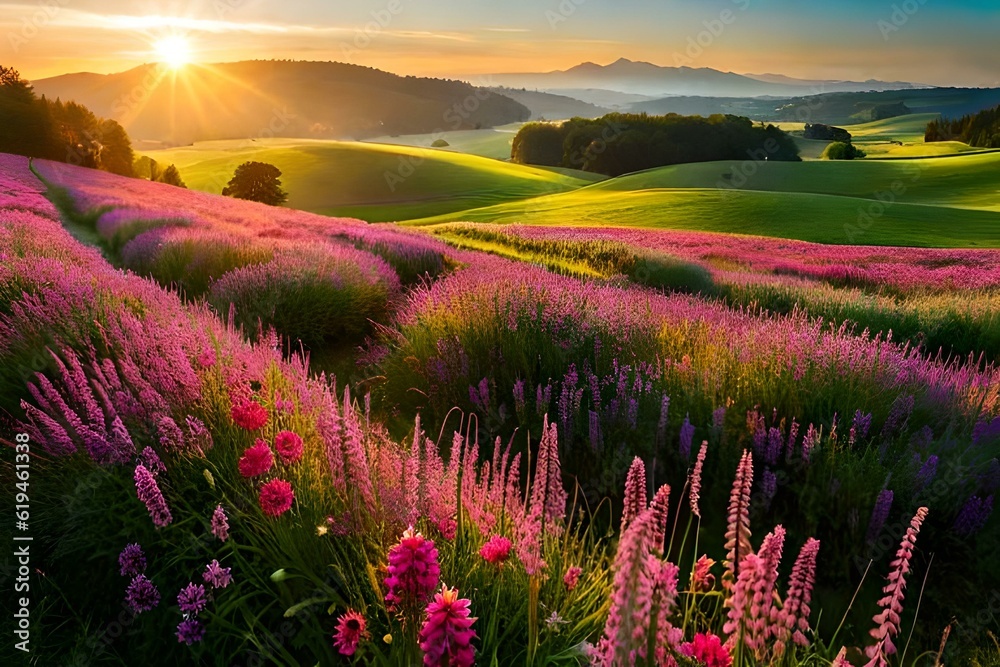 Obraz premium lavender field in the morning generated by AI tool