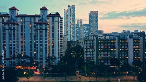 Aerial Footage of Buildings at Dusk