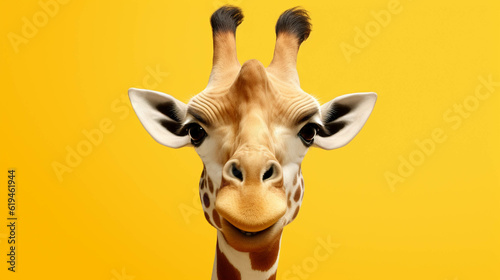 Giraffe Looking at the Camera. Solid color background with empty space for text. Web Banner template. Generative AI