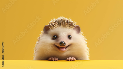 hedghog Looking at the Camera. Solid color background with empty space for text. Web Banner template. Generative AI