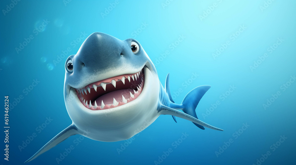 Shark Looking at the Camera. Solid color background with empty space for text. Web Banner template. Generative AI Shark Looking at the Camera. Solid color background with empty space for text. Web Banner template. Generative AI