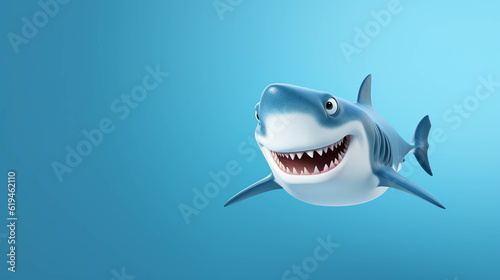 Shark Looking at the Camera. Solid color background with empty space for text. Web Banner template. Generative AI © s1llu