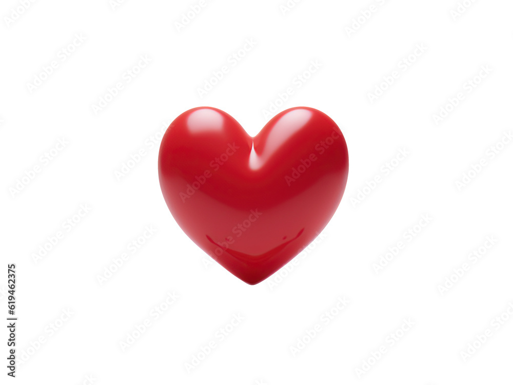 Valentine concept, red glossy heart object isolated on transparent background. 3d render illustation