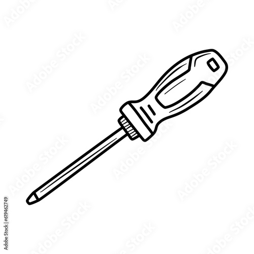 Awl or screwdriver tool icon, doodle style flat vector outline for coloring book