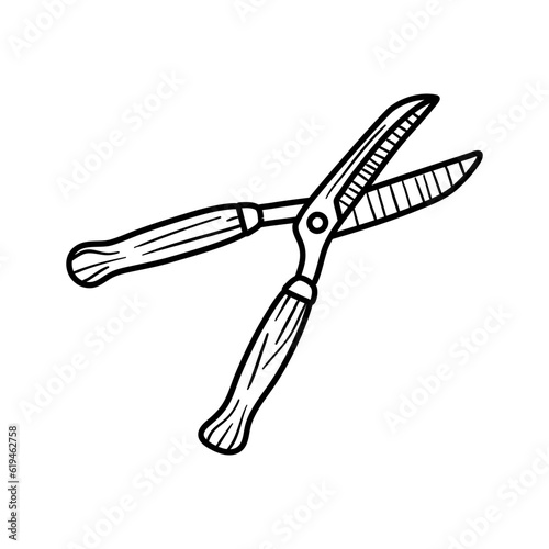 Hedge shears doodle. Pruners sketch. Gardening icon
