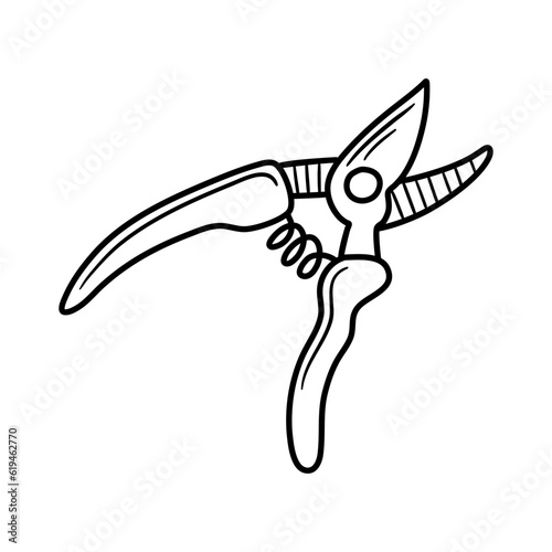 Hedge shears doodle. Pruners sketch. Gardening icon