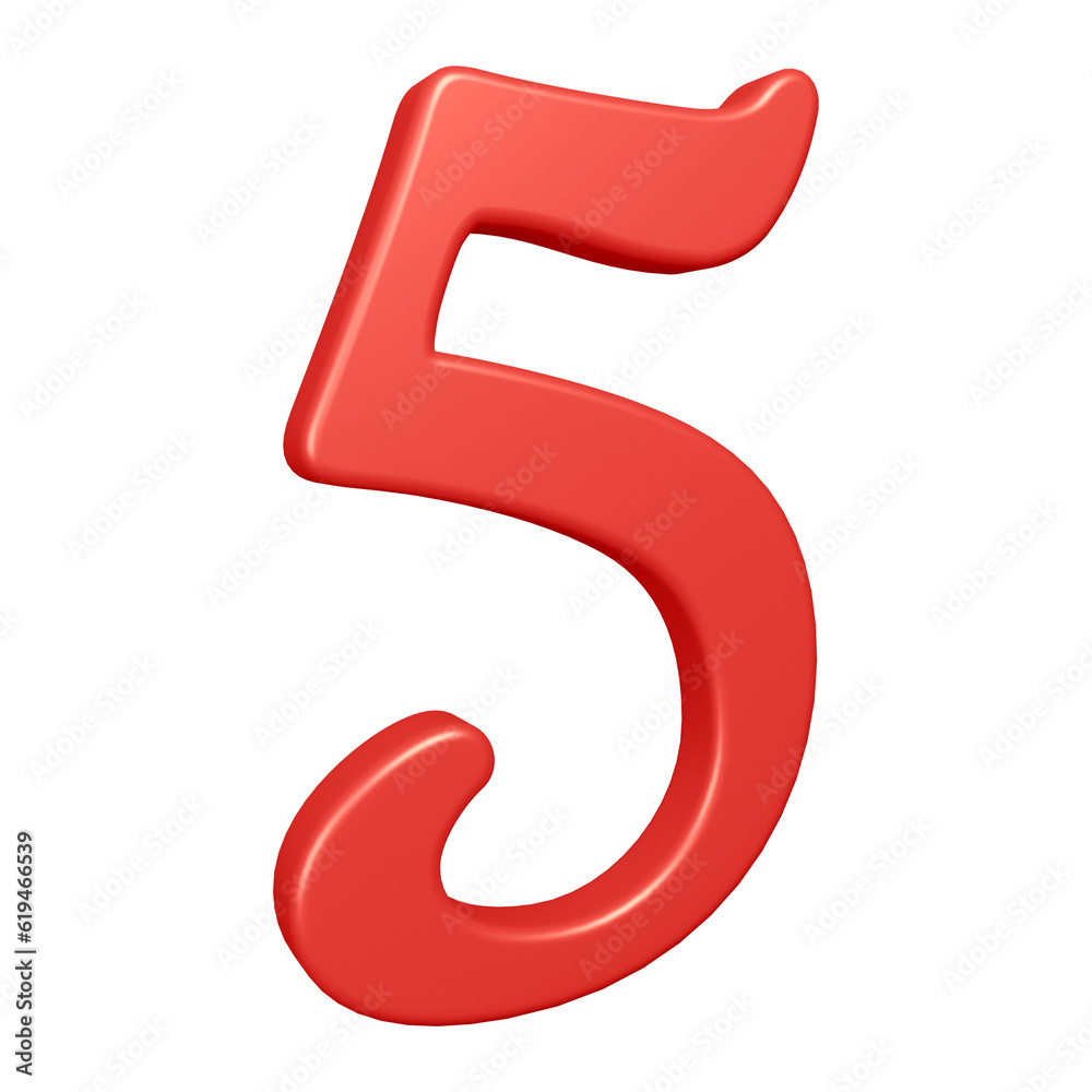 3d red number 5 design for math, business and education concept 3d red number 5 design for math, business and education concept