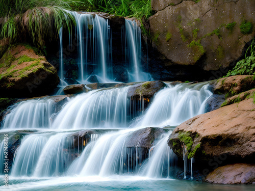 Beautiful nature landscape view of creek waterfall in the forest