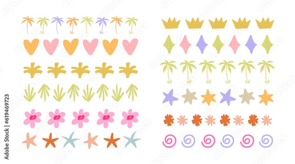 Hand Drawn Boho Doodle Borders Set. Summer Strokes Hand Drawn Boho Doodle Borders Set. Summer Strokes