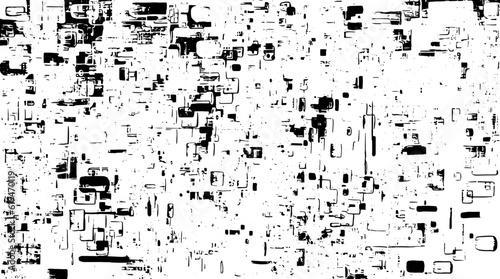 Rough, irregular texture composed of monochrome geometric elements. Overlay distressed grunge background. Abstract vector illustration. Isolated on white background. EPS10